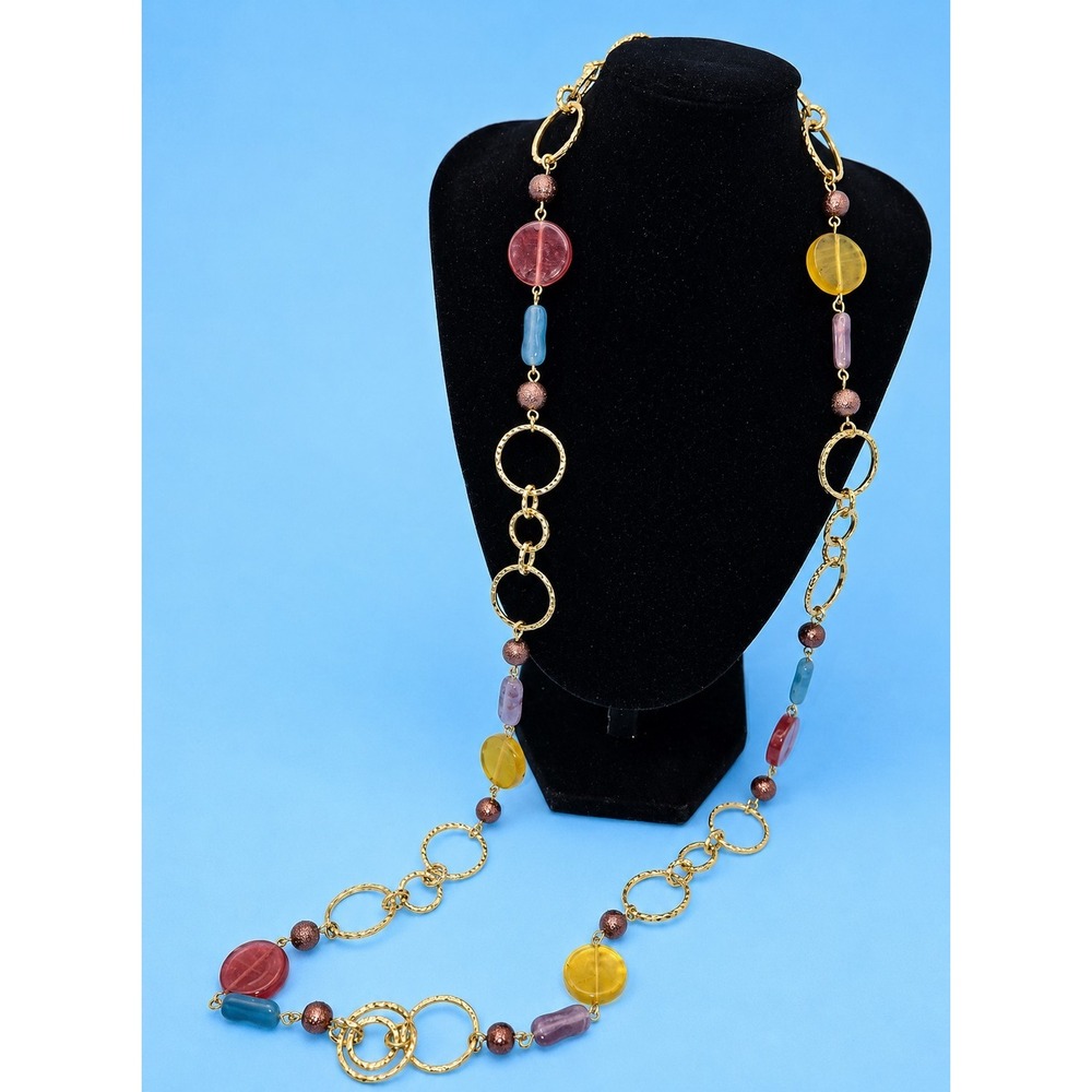 Lia Sophia "Confetti" Necklace Blue Purple Yellow Red Gold Rings -443